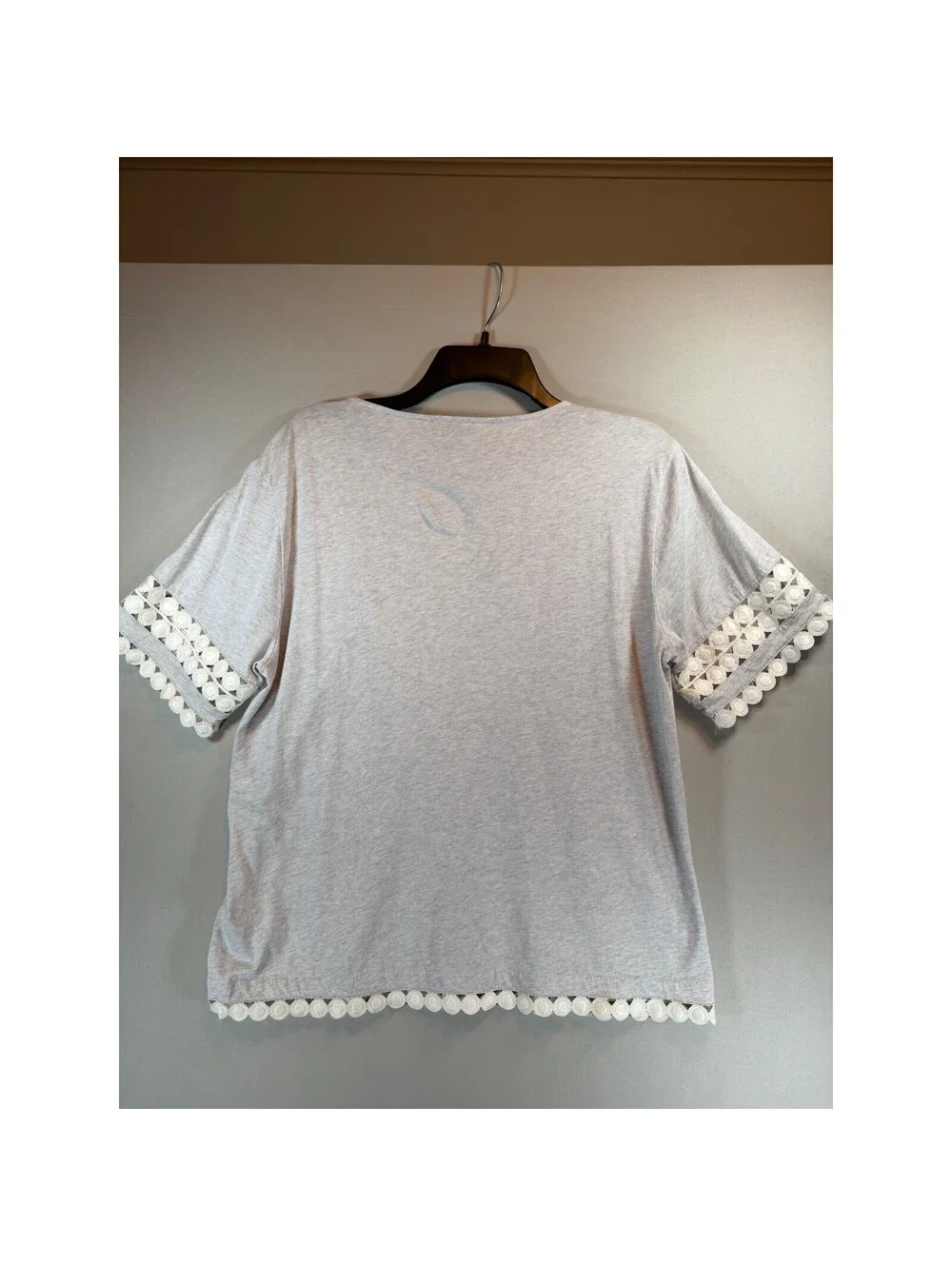 J.Crew Womens Gray Heather Cotton Crochet Lace Trim Short Sleeve Shirt Size M